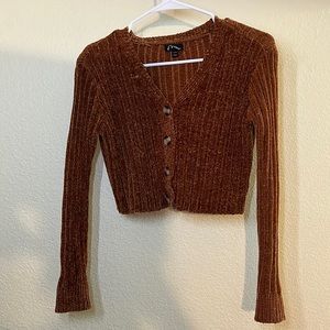 Cropped Brown Button-Up Cardigan (Perfect for Fall!!)